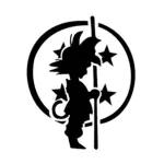 Sangoku enfant avec bâton et cercle pour tatouage temporaire manga iconique