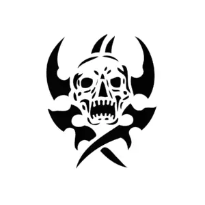 Tête de mort avec ailes démoniaques au style sombre pour tatouage temporaire mystique