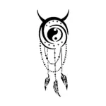 Attrape-rêve yin yang avec plumes et perles pour tatouage temporaire spirituel