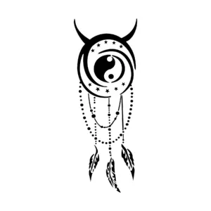 Attrape-rêve yin yang avec plumes et perles pour tatouage temporaire spirituel