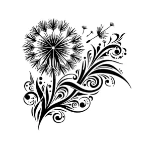 Pissenlit éclaté aux graines en dispersion pour tatouage temporaire léger et poétique