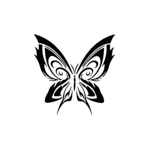 Papillon stylisé graphique créant un tatouage temporaire moderne et symétrique