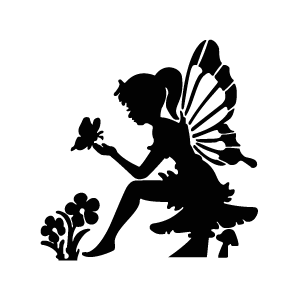 Image d'un tatouage temporaire représentant une fée assise sur un champignon et portant un papillon.