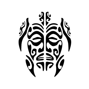Image d'un tatouage temporaire représentant une tortue d'inspiration tribal avec un tiki comme carapace.