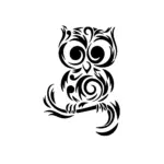 Hibou stylisé aux yeux expressifs et lignes décoratives pour tatouage temporaire mystérieux