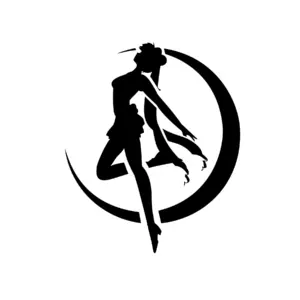 Silhouette Sailor Moon sur lune pour tatouage temporaire manga poétique