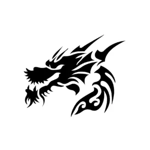 Tête de dragon stylisée aux lignes marquées pour tatouage temporaire intense et expressif