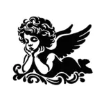 Ange chérubin pensif au tracé doux pour tatouage temporaire apaisant