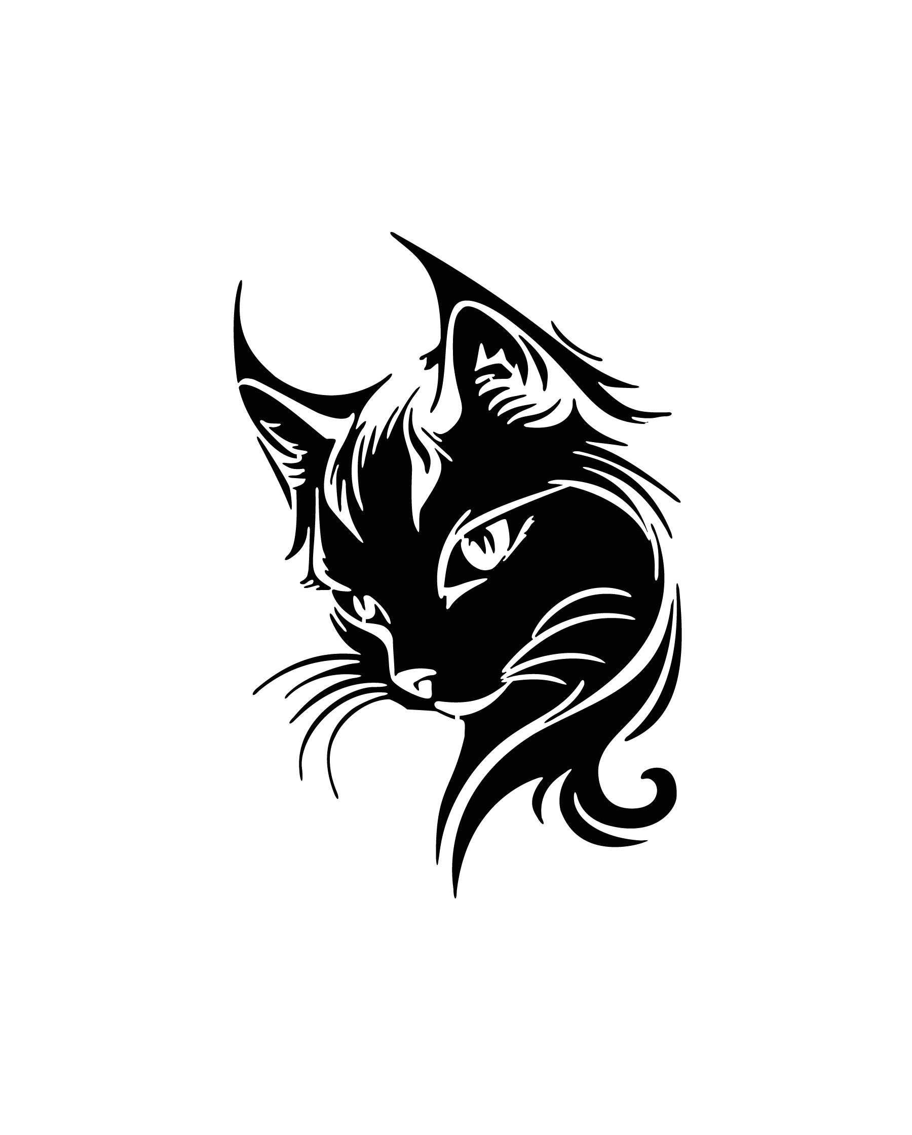 Chat noir élégant au profil fin pour tatouage temporaire mystique