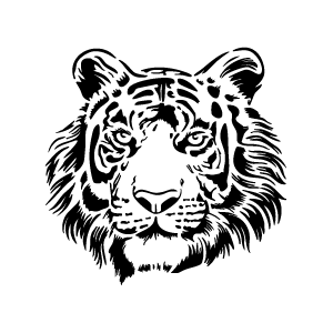 Pochoir tatouage éphémère tête de tigre intense – motif félin puissant et graphique