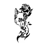 Motif loup et rose artistique au tracé élégant pour tatouage temporaire symbolique