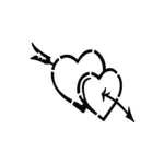 Deux cœurs traversés par des flèches au style graphique pour tatouage temporaire romantique