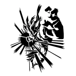 Guerrier fusion Gogeta en posture explosive pour tatouage temporaire puissant et stylé