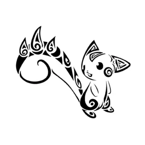 Mew flottant aux lignes douces avec posture aérienne pour tatouage temporaire léger et mystérieux