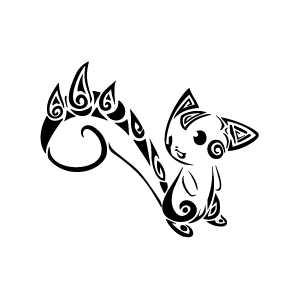 Mew aux courbes tribales fluides pour tatouage temporaire mystique