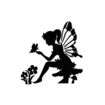 Fée délicate observant un papillon au tracé fin pour tatouage temporaire poétique