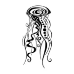 Méduse stylisée aux lignes fluides et points décoratifs pour tatouage temporaire artistique