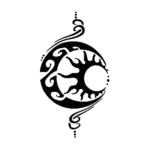 Soleil et lune entrelacés aux formes fluides pour tatouage temporaire équilibré