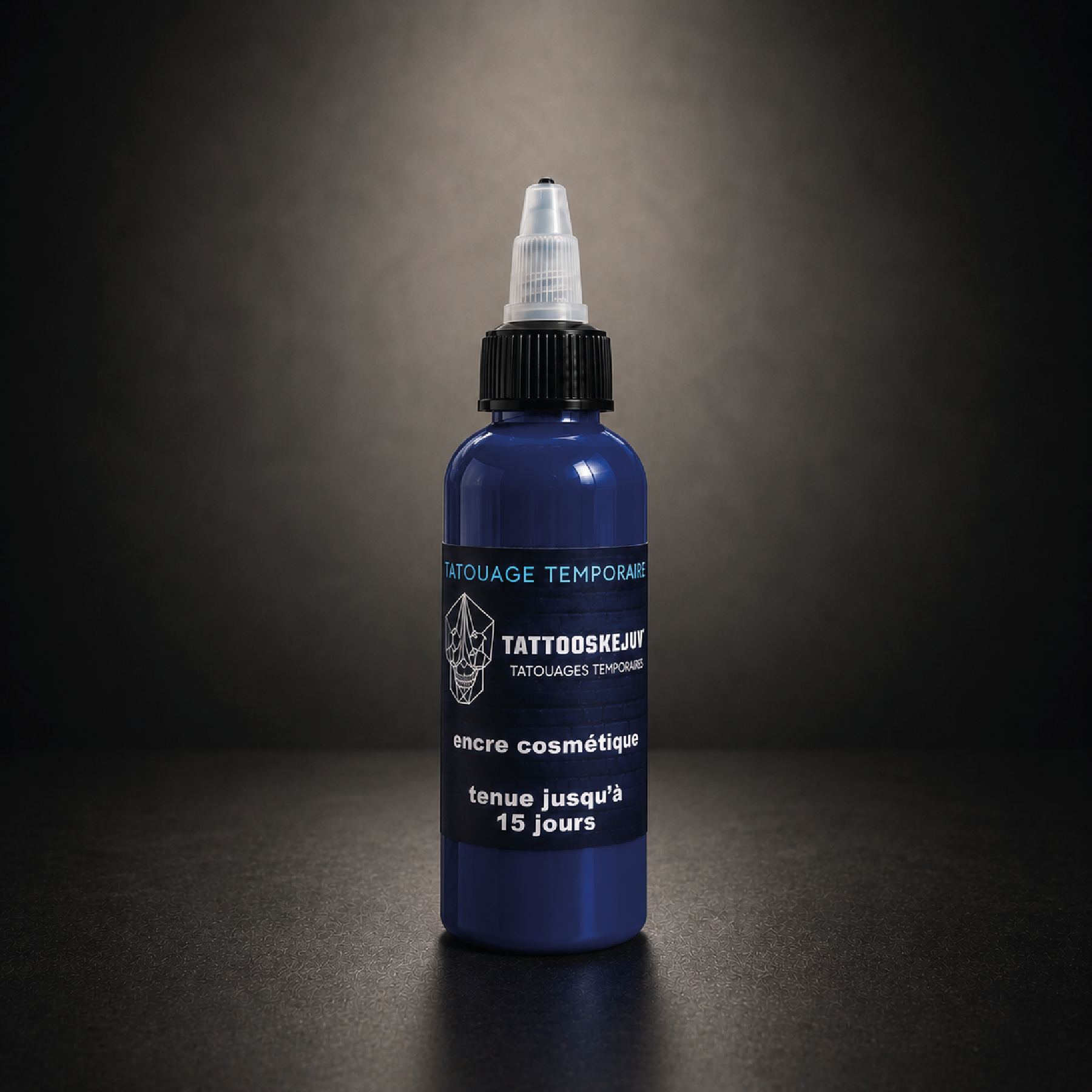 Encre longue durée bleue 100 ml pour tatouage temporaire, tenue jusqu’à 15 jours, résistante à l’eau et aux frottements légers