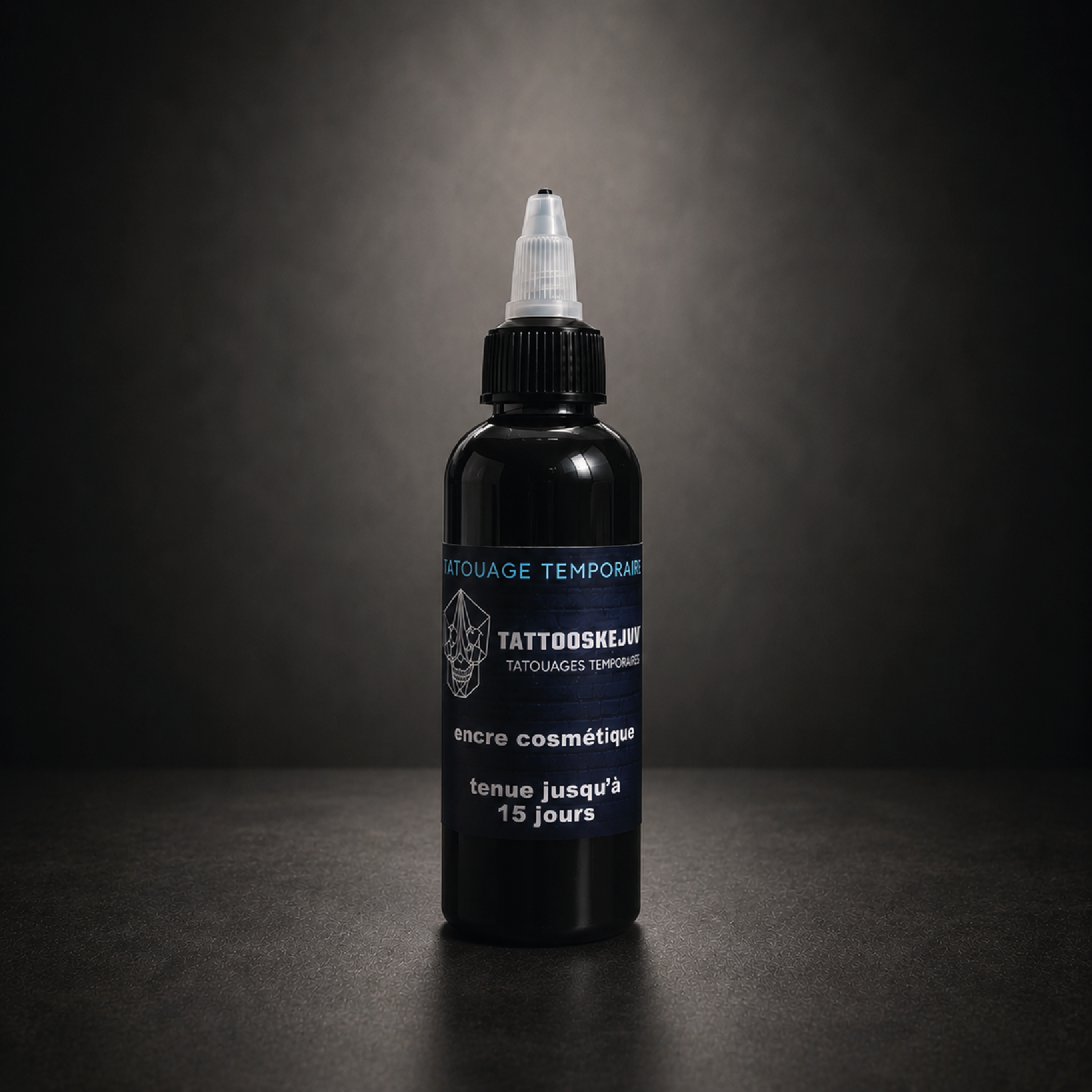 Encre longue durée noire 100 ml pour tatouage temporaire, tenue jusqu’à 15 jours, résistante à l’eau et aux frottements légers