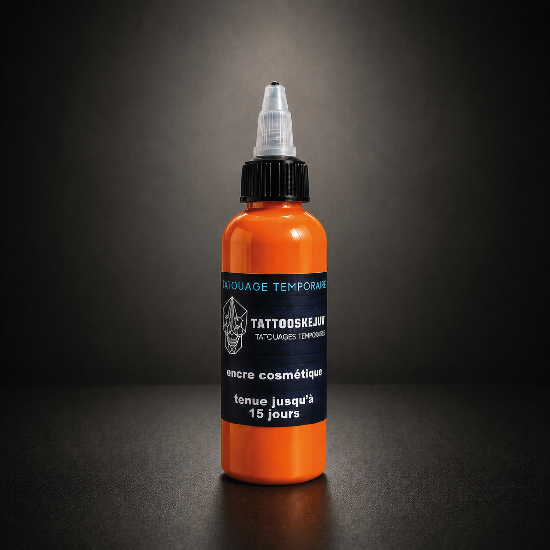 Encre longue durée orange 100 ml pour tatouage temporaire, tenue jusqu’à 15 jours, résistante à l’eau et aux frottements légers