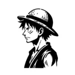 Luffy profil sérieux avec chapeau de paille pour tatouage temporaire manga stylé