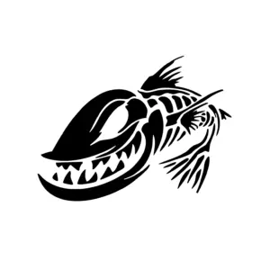 Poisson squelette stylisé aux arêtes visibles pour tatouage temporaire marin artistique