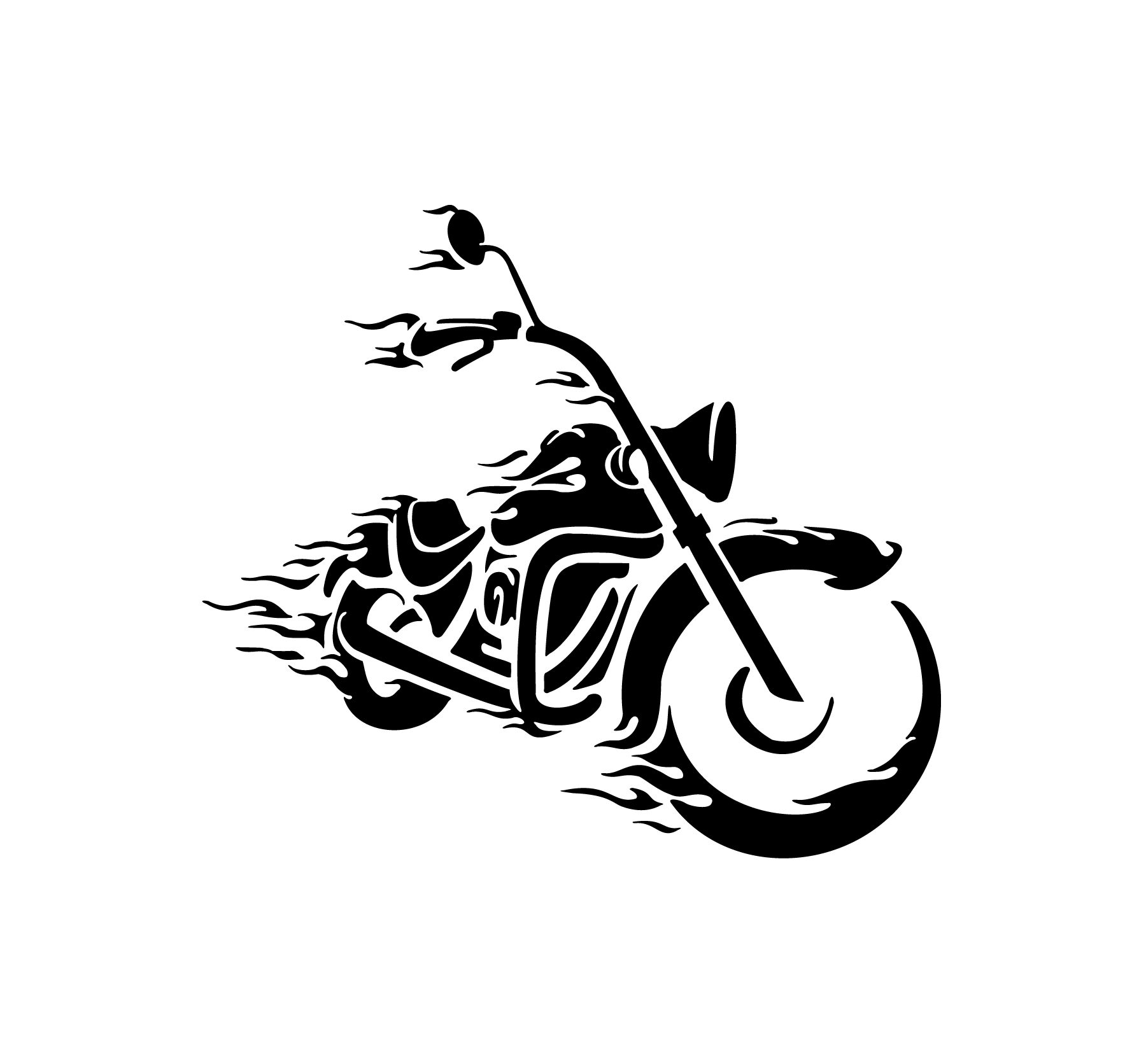 Moto custom entourée de flammes pour tatouage temporaire dynamique
