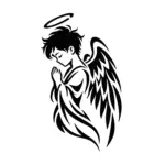 Ange en prière avec auréole et grandes ailes déployées pour tatouage temporaire spirituel