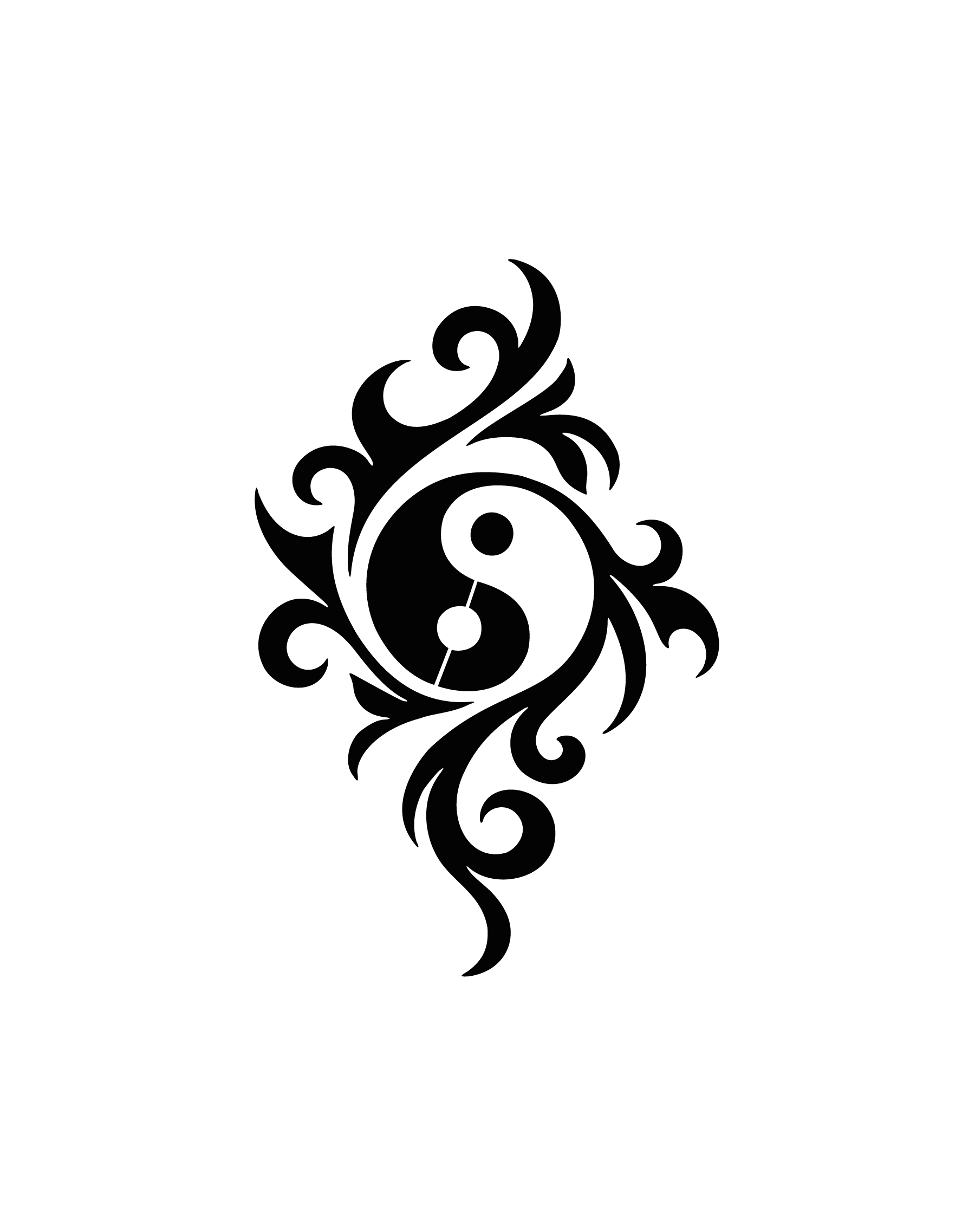 Yin Yang entouré d’arabesques fluides pour tatouage temporaire spirituel harmonieux