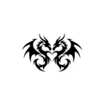 Deux dragons ailés noirs face à face formant un cœur pour tatouage symbolique