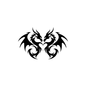 Deux dragons ailés noirs face à face formant un cœur pour tatouage symbolique